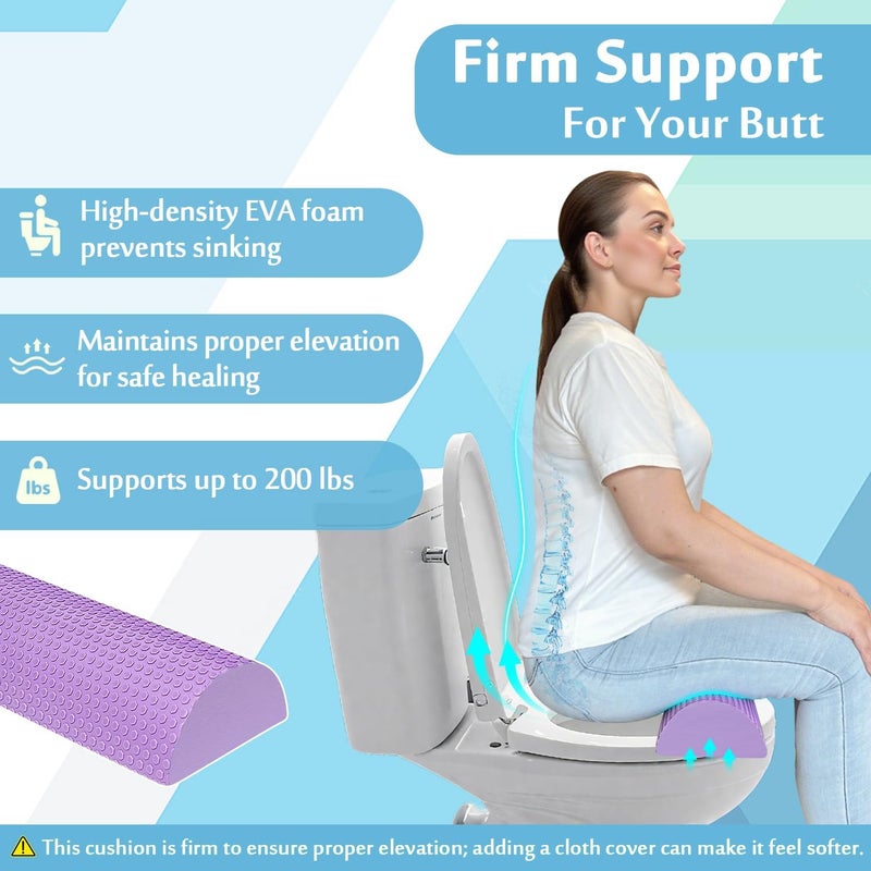 AOSSA مقعد تواليت مرتفع BBL، رافع مقعد تواليت لرفع المؤخرة البرازيلية، وسادة مرتفعة بارتفاع 3 بوصات للتعافي بعد الجراحة، وسائد BBL للجلوس، وسادة EVA مرتفعة (بنفسجي) - Image 4